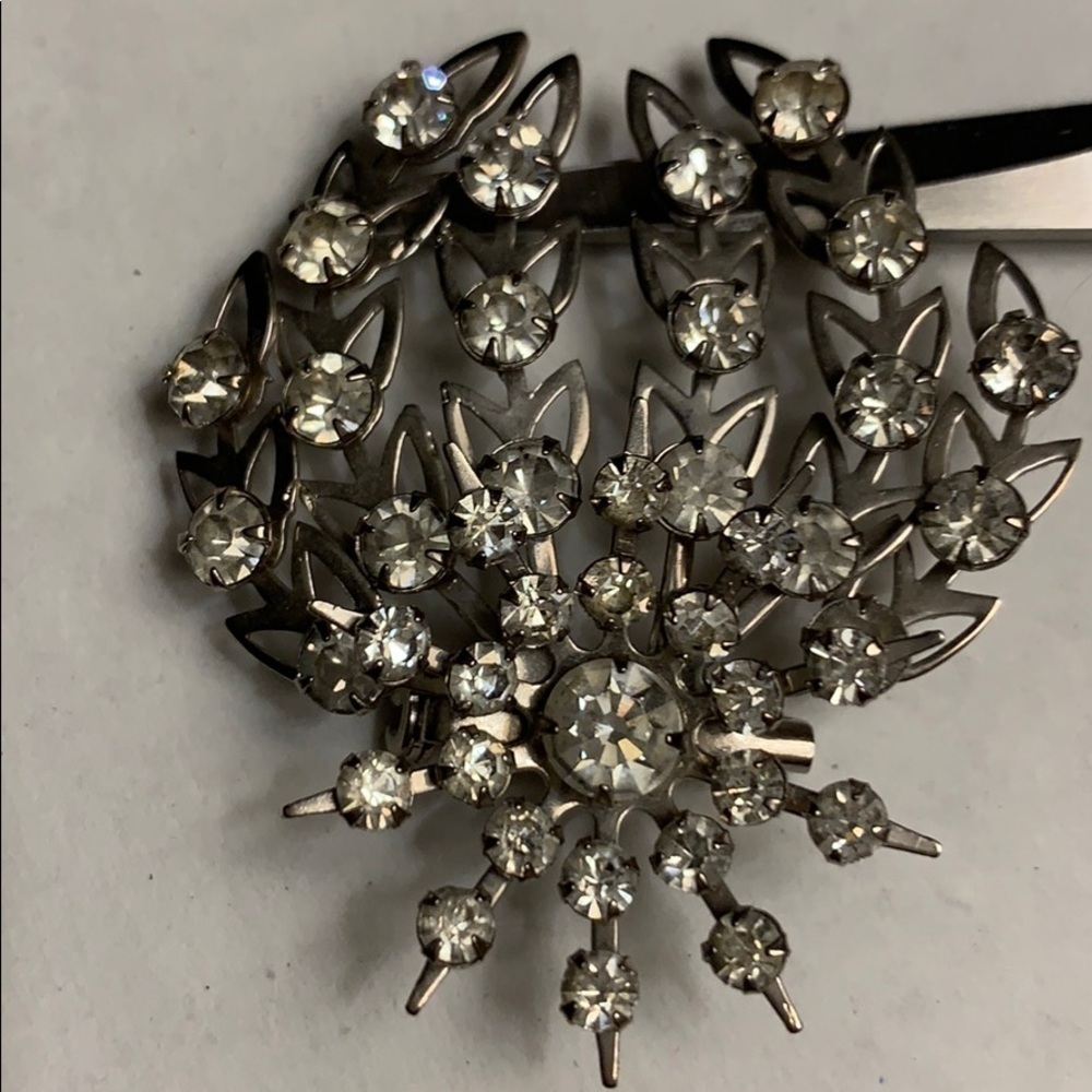 WHITE Rhinestone Pin Brooch Vintage